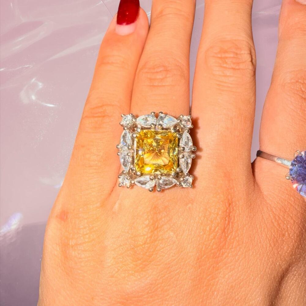 Y2K whimsy fairy core 925 Sterling Silver better yellow gem ring bridal romantic